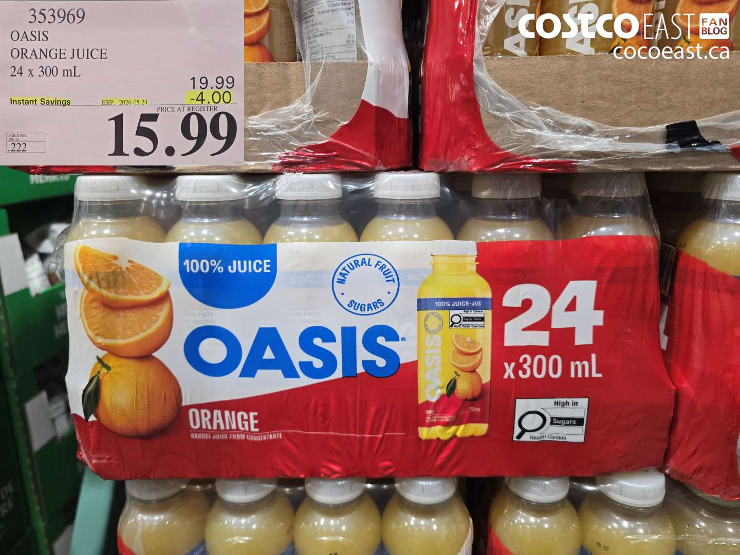 353969 OASIS ORANGE JUICE 24 X 300 ML ($4.00 INSTANT SAVINGS EXPIRES ON 2026-05-24) $15.99