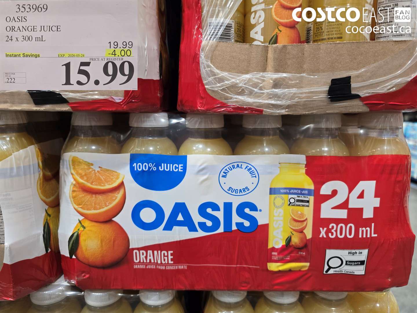 353969 OASIS ORANGE JUICE 24 X 300 ML ($4.00 INSTANT SAVINGS EXPIRES ON 2026-05-24) $15.99