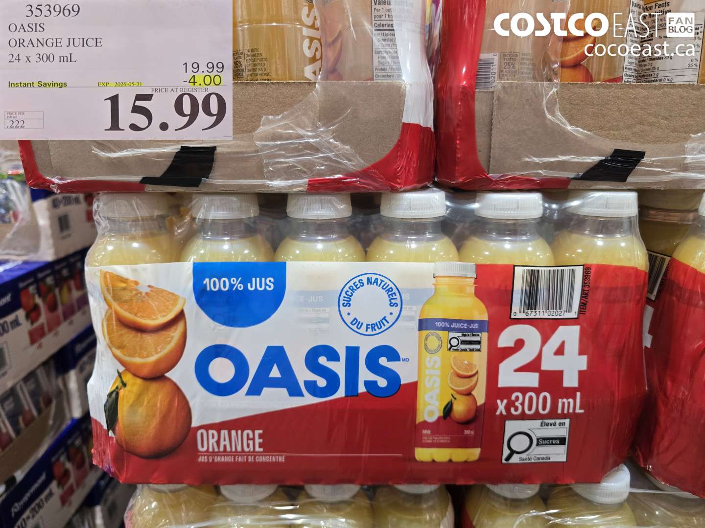 353969 OASIS ORANGE JUICE 24 X 300 ML ($4.00 INSTANT SAVINGS EXPIRES ON 2026-05-31) $15.99