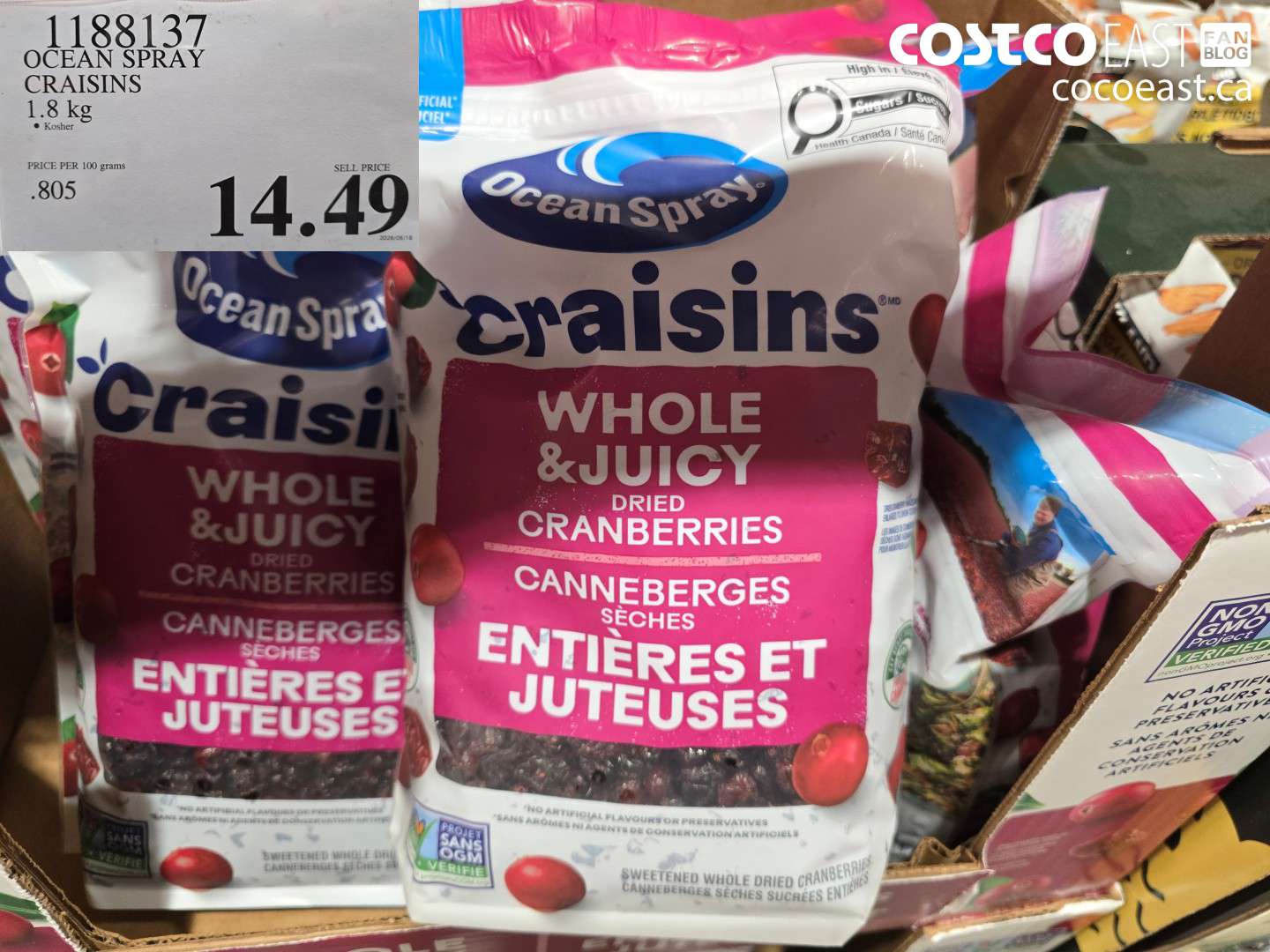 1188137 OCEAN SPRAY CRAISINS 1.8 KG $14.49