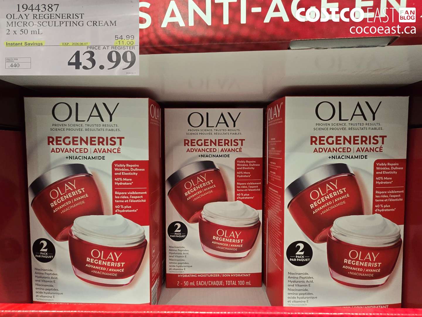 1944387 OLAY REGENERIST MICRO-SCULPTING CREAM 2 X 50 ML ($11.00 INSTANT SAVINGS EXPIRES ON 2026-06-07) $43.99