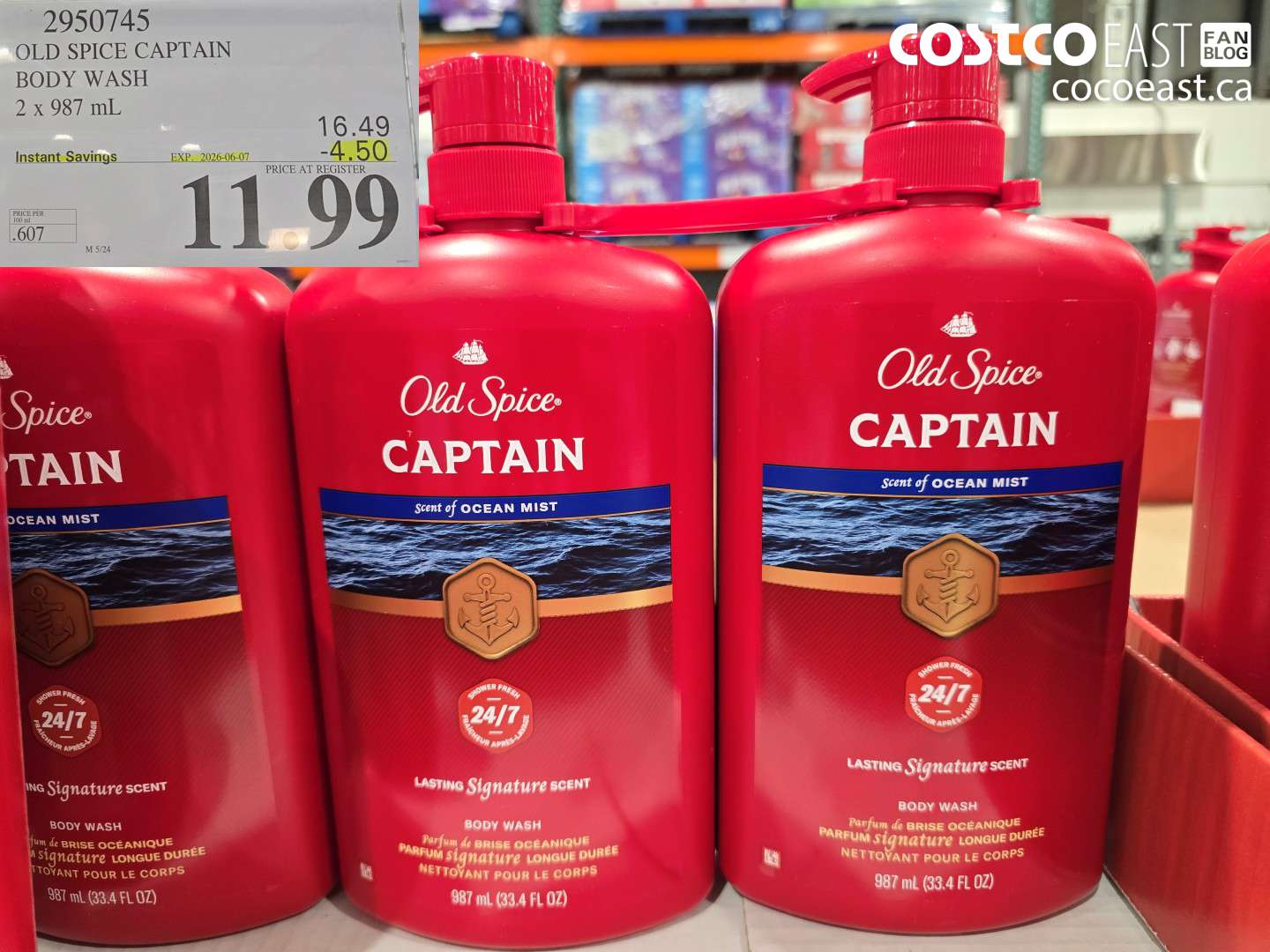 2950745 OLD SPICE CAPTAIN BODY WASH 2 X 987 ML ($4.50 INSTANT SAVINGS EXPIRES ON 2026-06-07) $11.99