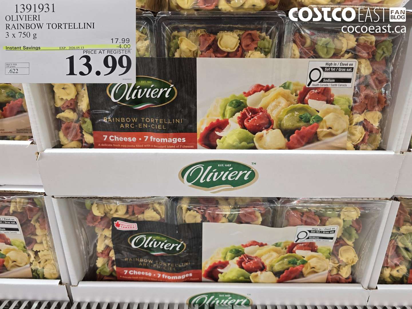 1391931 OLIVIERI RAINBOW TORTELLINI 3 X 750 G ($4.00 INSTANT SAVINGS EXPIRES ON 2026-05-13) $13.99