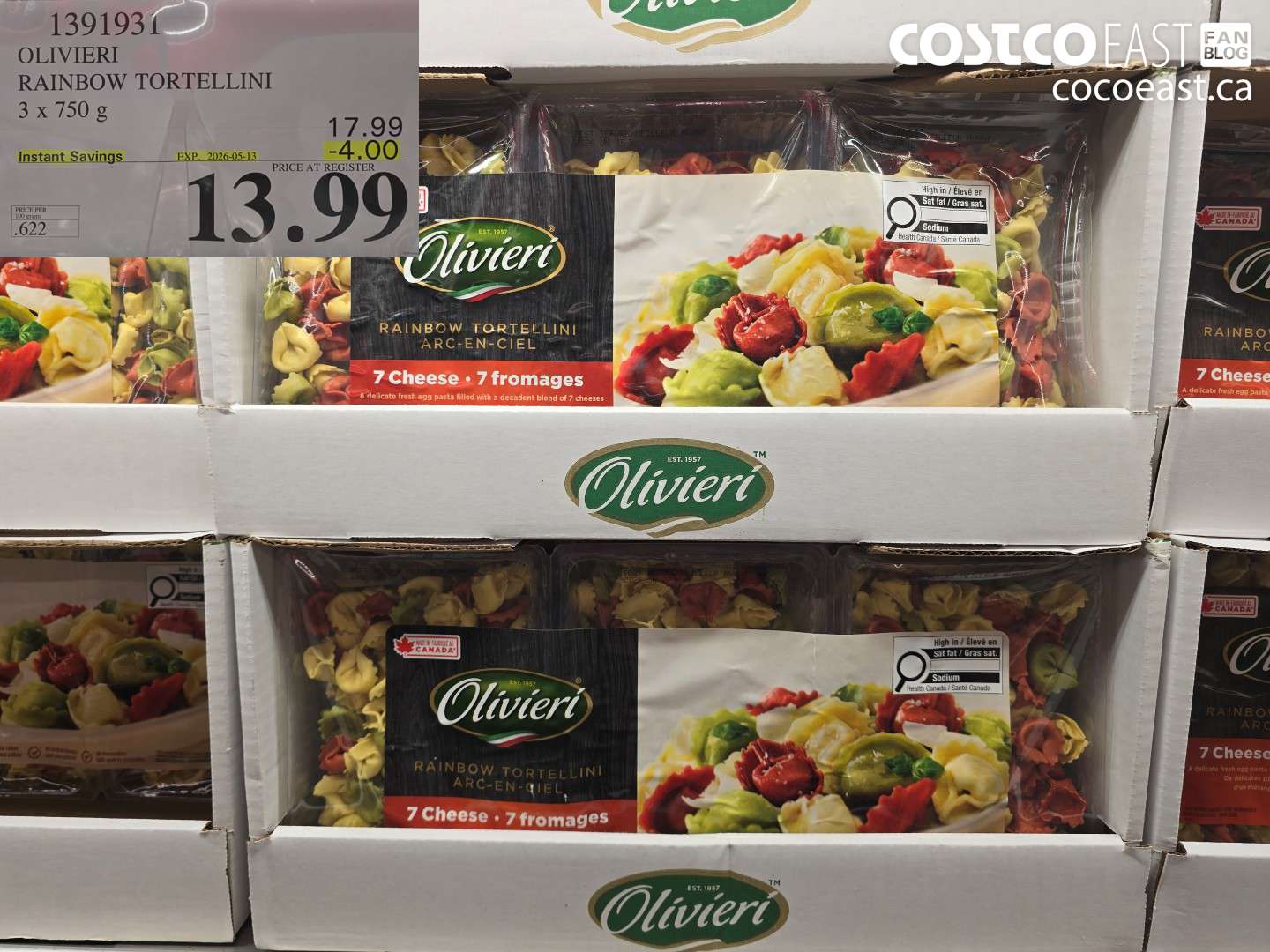 1391931 OLIVIERI RAINBOW TORTELLINI 3 X 750 G ($4.00 INSTANT SAVINGS EXPIRES ON 2026-05-13) $13.99