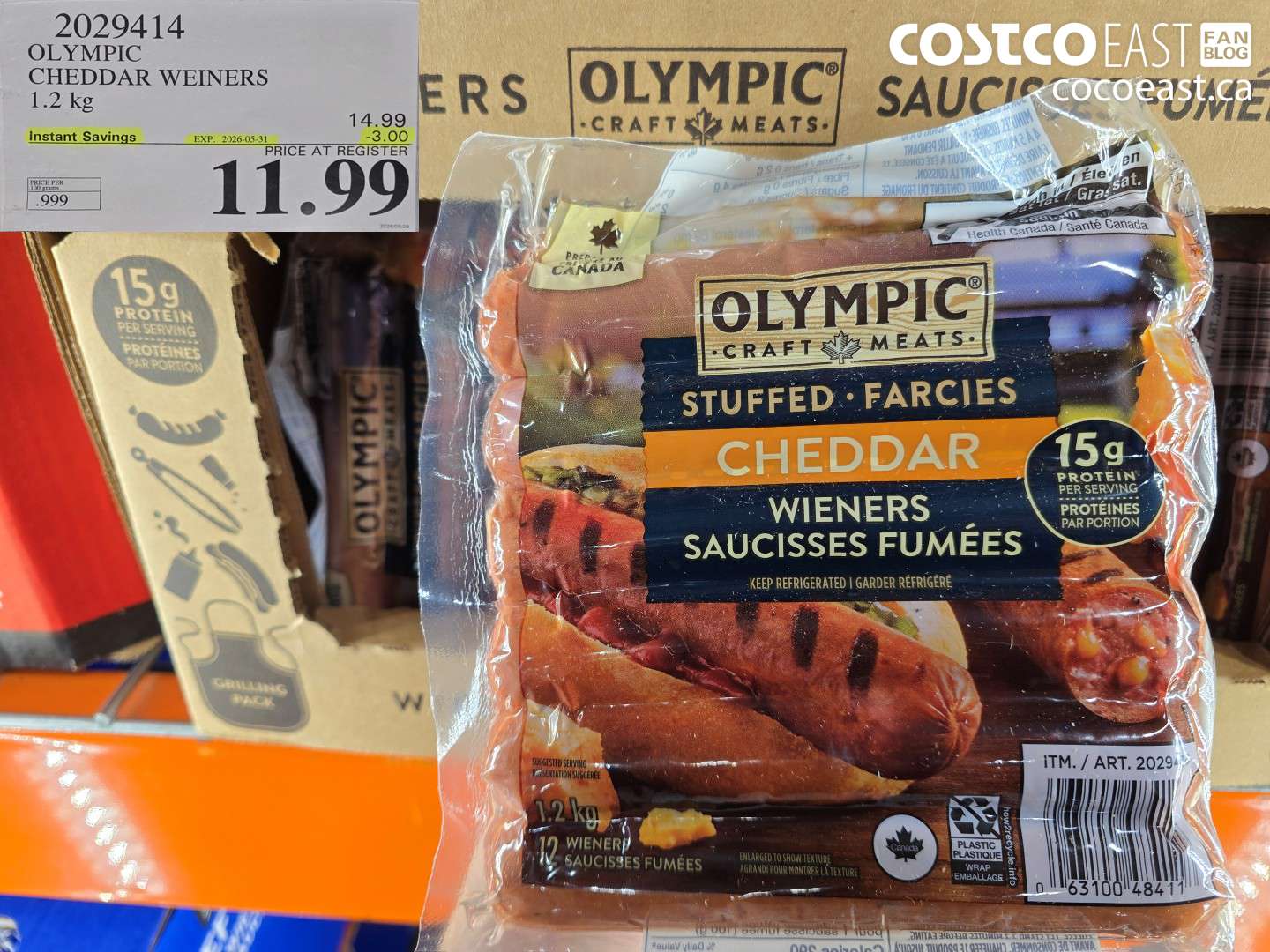 2029414 OLYMPIC CHEDDAR WEINERS 1.2 KG ($3.00 INSTANT SAVINGS EXPIRES ON 2026-05-31) $11.99