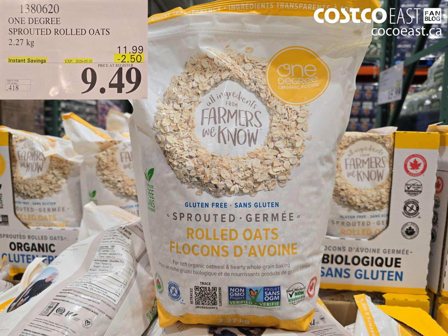 1380620 ONE DEGREE SPROUTED ROLLED OATS 2.27 KG ($2.50 INSTANT SAVINGS EXPIRES ON 2026-05-31) $9.49