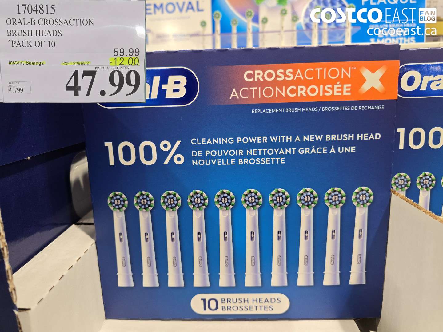 1704815 ORAL-B CROSSACTION BRUSH HEADS PACK OF 10 ($12.00 INSTANT SAVINGS EXPIRES ON 2026-06-07) $47.99