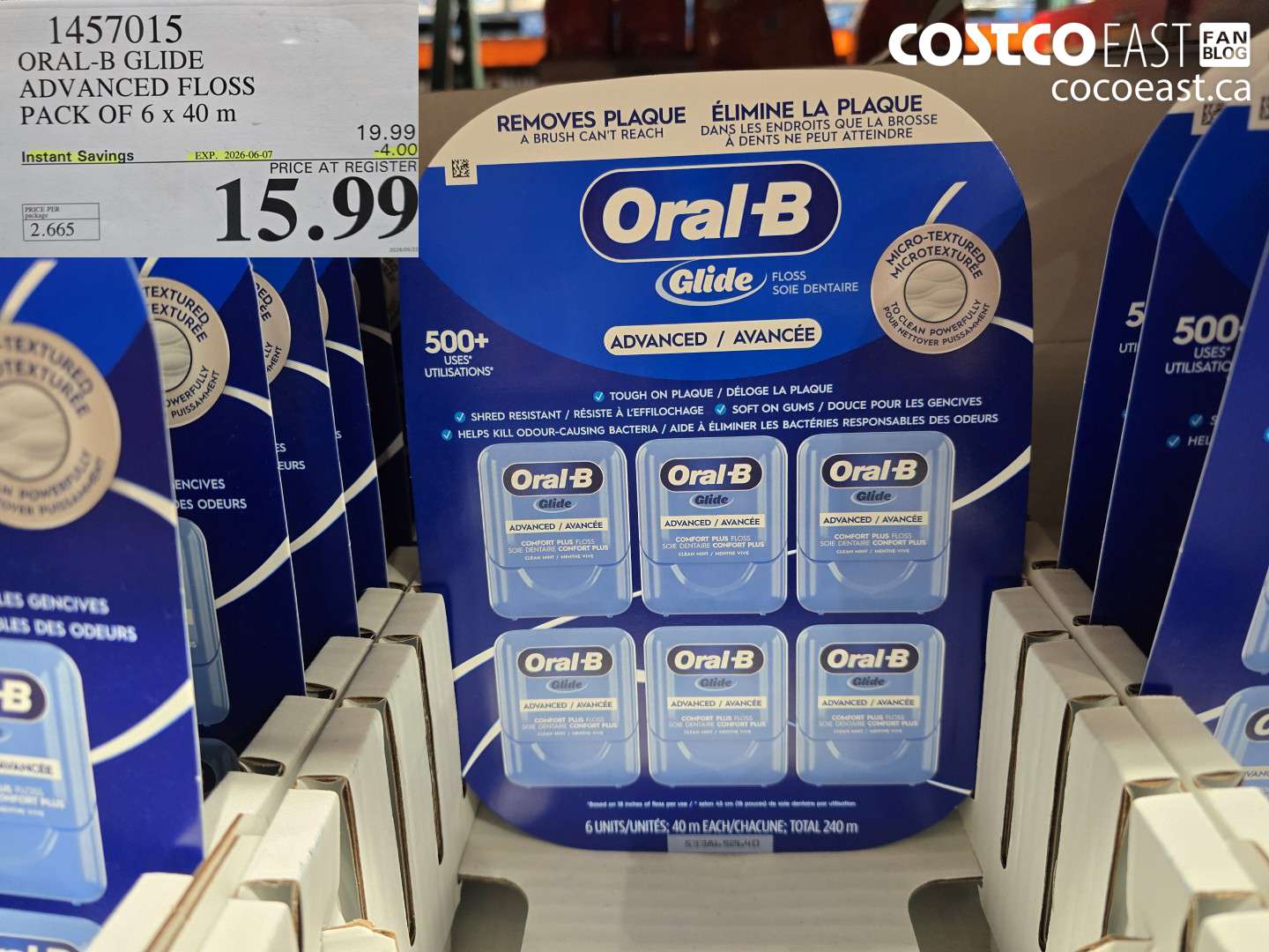 1457015 ORAL-B GLIDE ADVANCED FLOSS PACK OF 6 X 40 M ($4.00 INSTANT SAVINGS EXPIRES ON 2026-06-07) $15.99