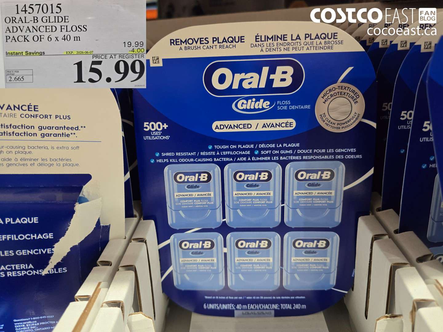 1457015 ORAL-B GLIDE ADVANCED FLOSS PACK OF 6 X 40 M ($4.00 INSTANT SAVINGS EXPIRES ON 2026-06-07) $15.99