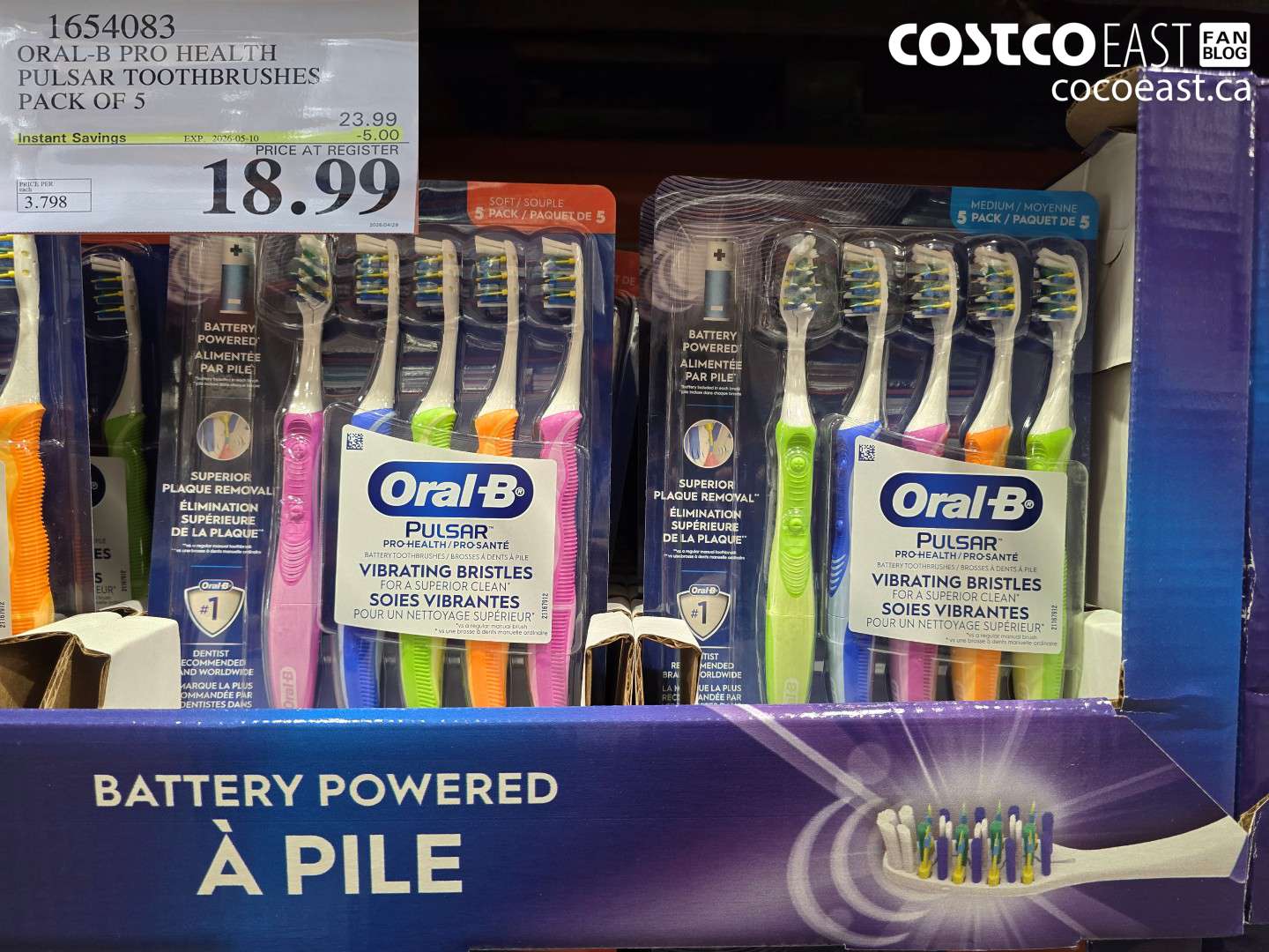 1654083 ORAL-B PRO HEALTH PULSAR TOOTHBRUSHES PACK OF 5 ($5.00 INSTANT SAVINGS EXPIRES ON 2026-05-10) $18.99