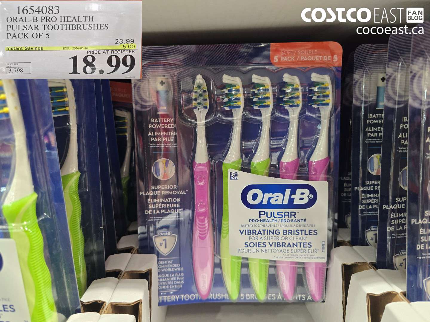 1654083 ORAL-B PRO HEALTH PULSAR TOOTHBRUSHES PACK OF 5 ($5.00 INSTANT SAVINGS EXPIRES ON 2026-05-10) $18.99