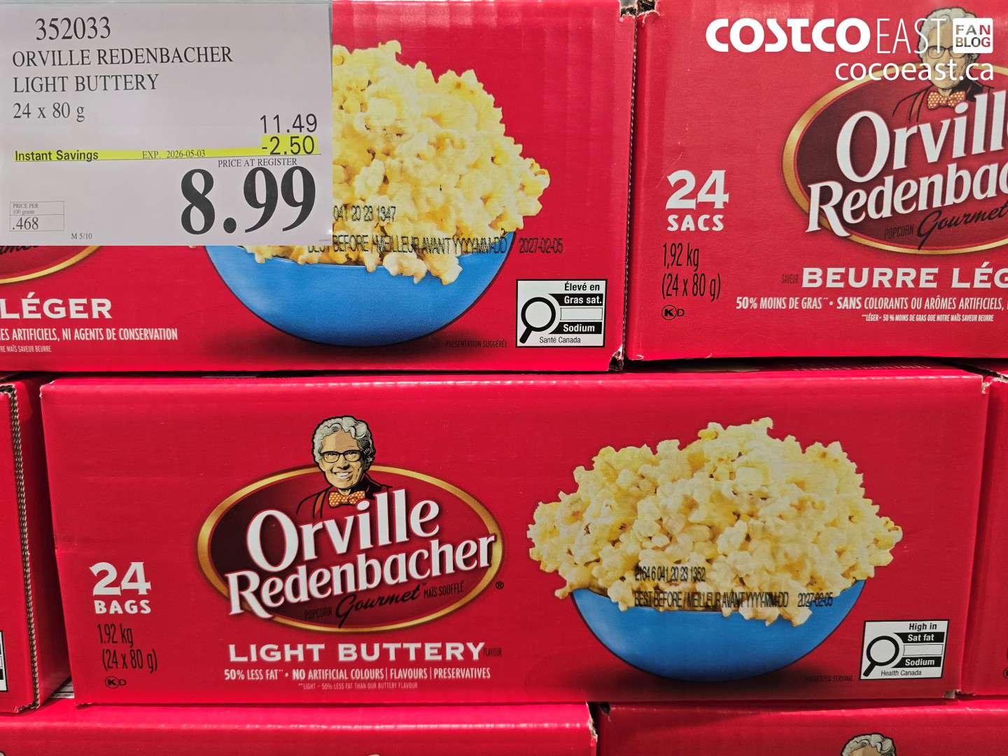 352033 ORVILLE REDENBACHER LIGHT BUTTERY 24 X 80 G ($2.50 INSTANT SAVINGS EXPIRES ON 2026-05-03) $8.99