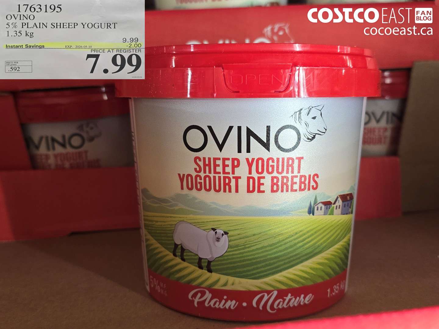 1763195 OVINO 5% PLAIN SHEEP YOGURT 1.35 KG ($2.00 INSTANT SAVINGS EXPIRES ON 2026-05-10) $7.99