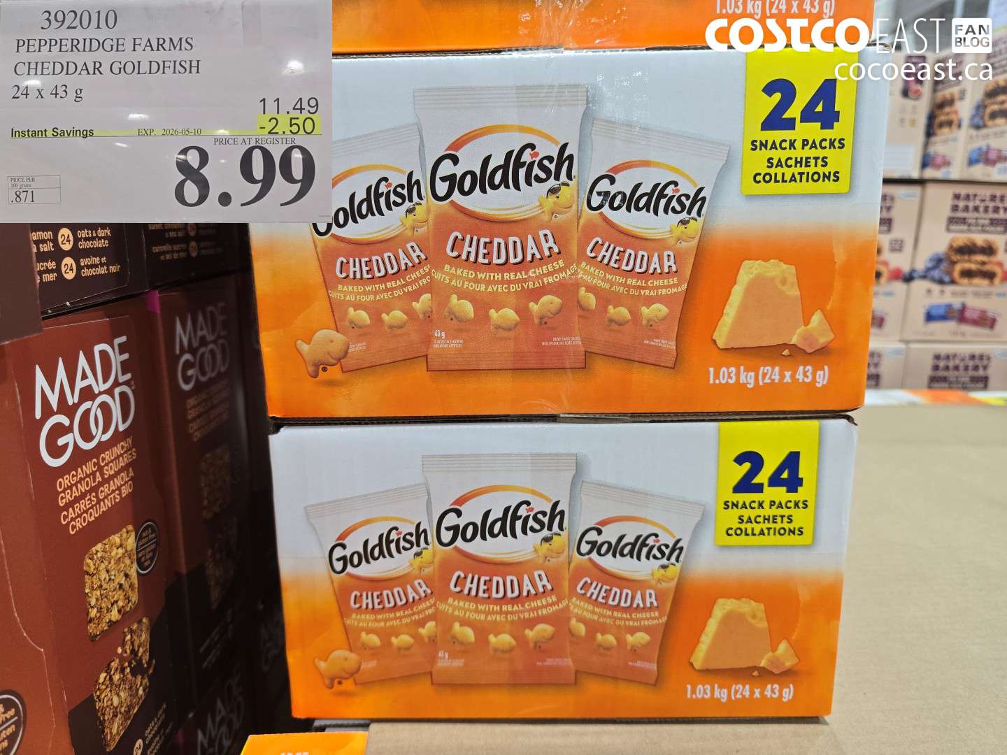392010 PEPPERIDGE FARMS CHEDDAR GOLDFISH 24 X 43 G ($2.50 INSTANT SAVINGS EXPIRES ON 2026-05-10) $8.99
