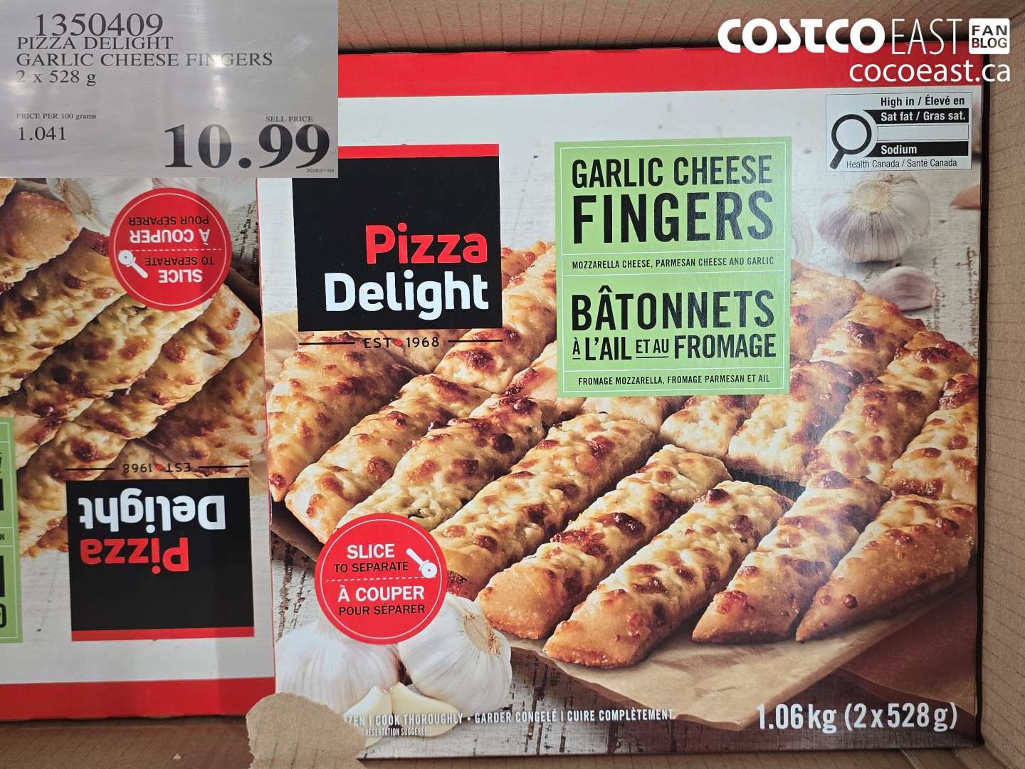 1350409 PIZZA DELIGHT GARLIC CHEESE FINGERS 2 X 528 G $10.99