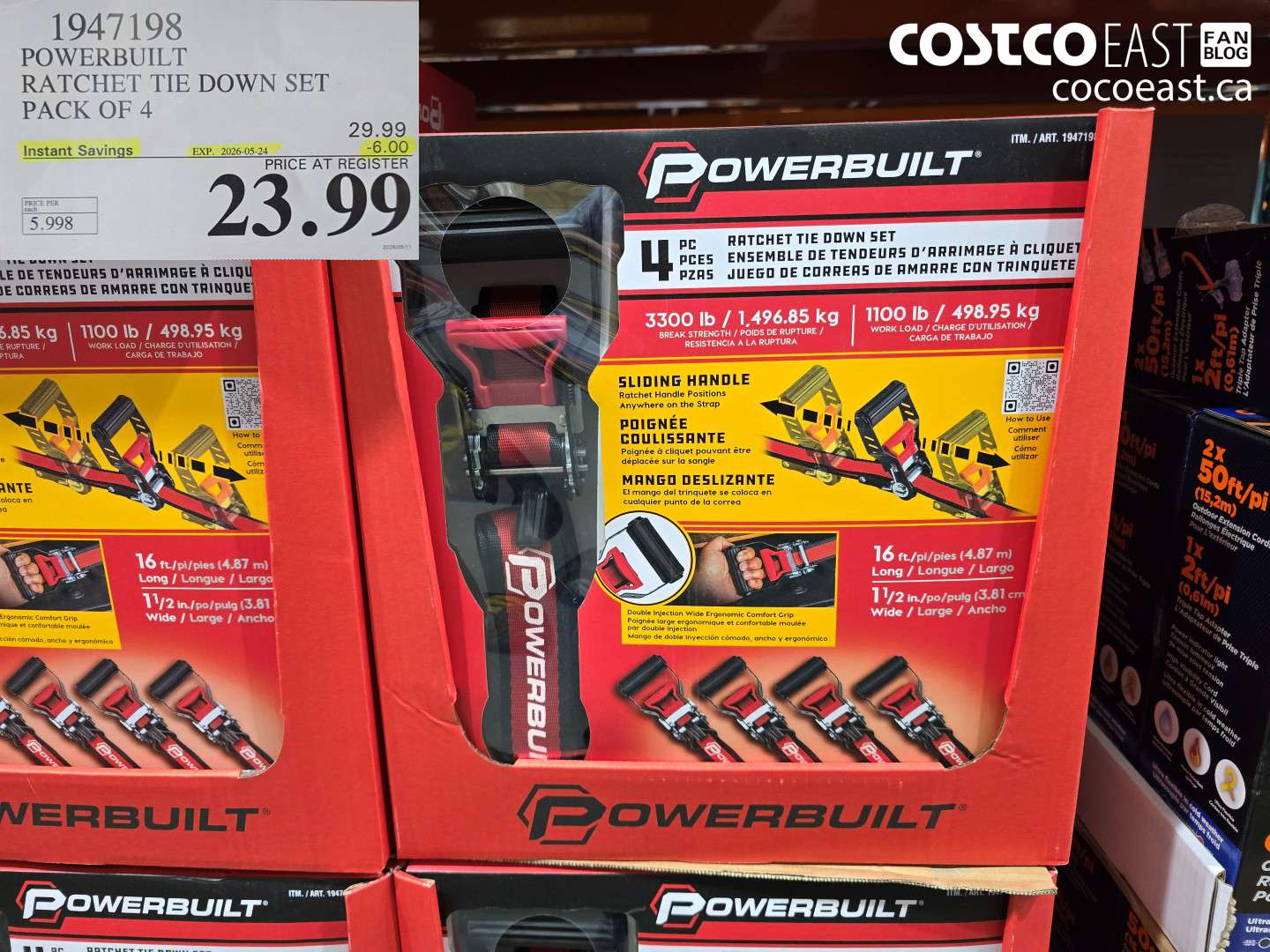1947198 POWERBUILT RATCHET TIE DOWN SET PACK OF 4 ($6.00 INSTANT SAVINGS EXPIRES ON 2026-05-24) $23.99