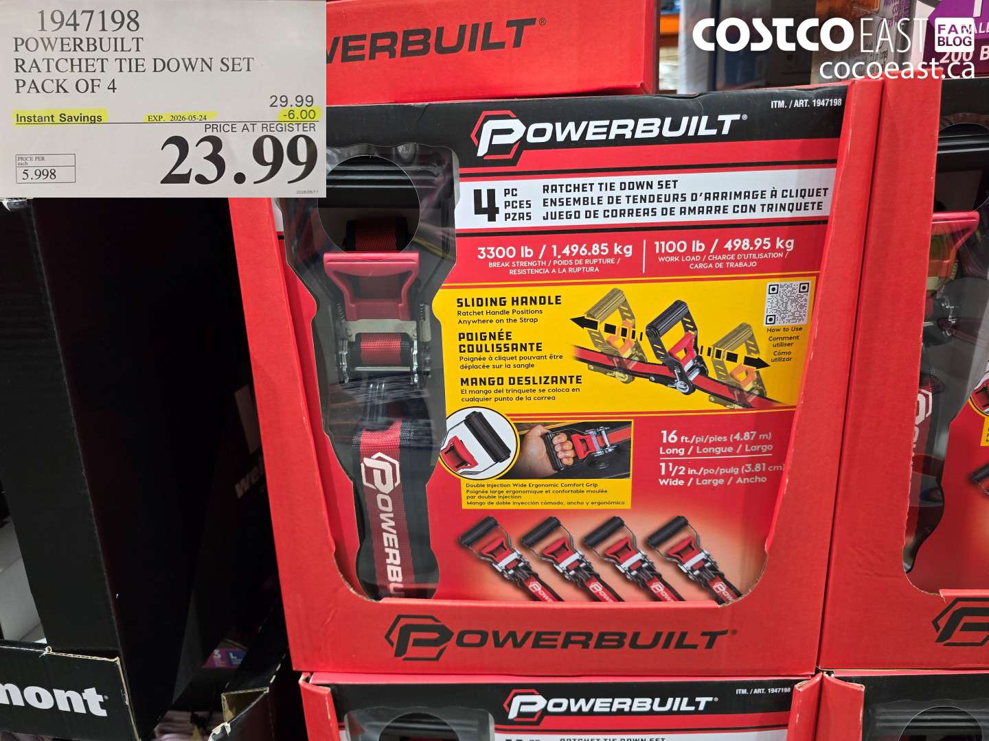 1947198 POWERBUILT RATCHET TIE DOWN SET PACK OF 4 ($6.00 INSTANT SAVINGS EXPIRES ON 2026-05-24) $23.99