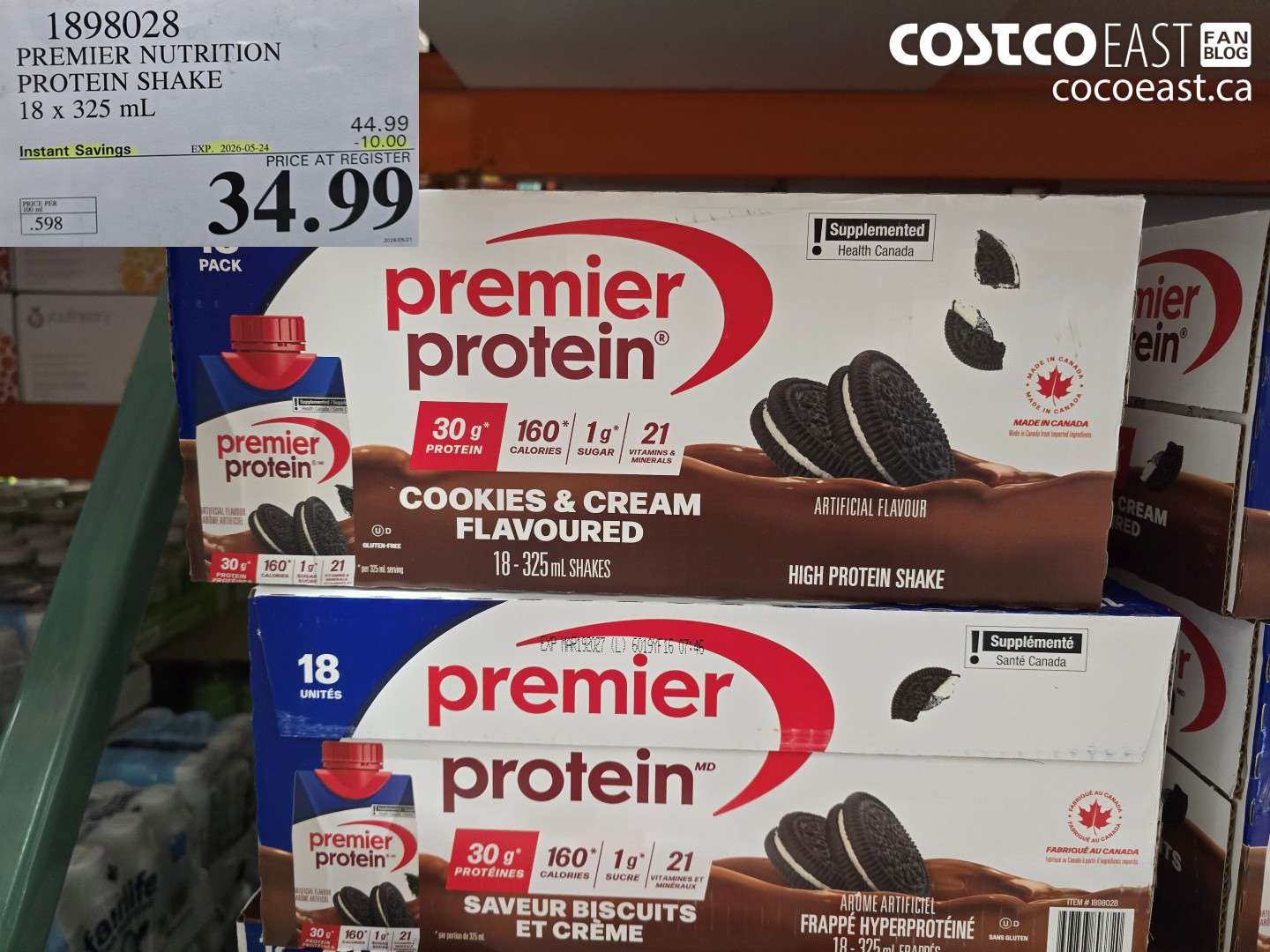 1898028 PREMIER NUTRITION PROTEIN SHAKE 18 X 325 ML ($10.00 INSTANT SAVINGS EXPIRES ON 2026-05-24) $34.99
