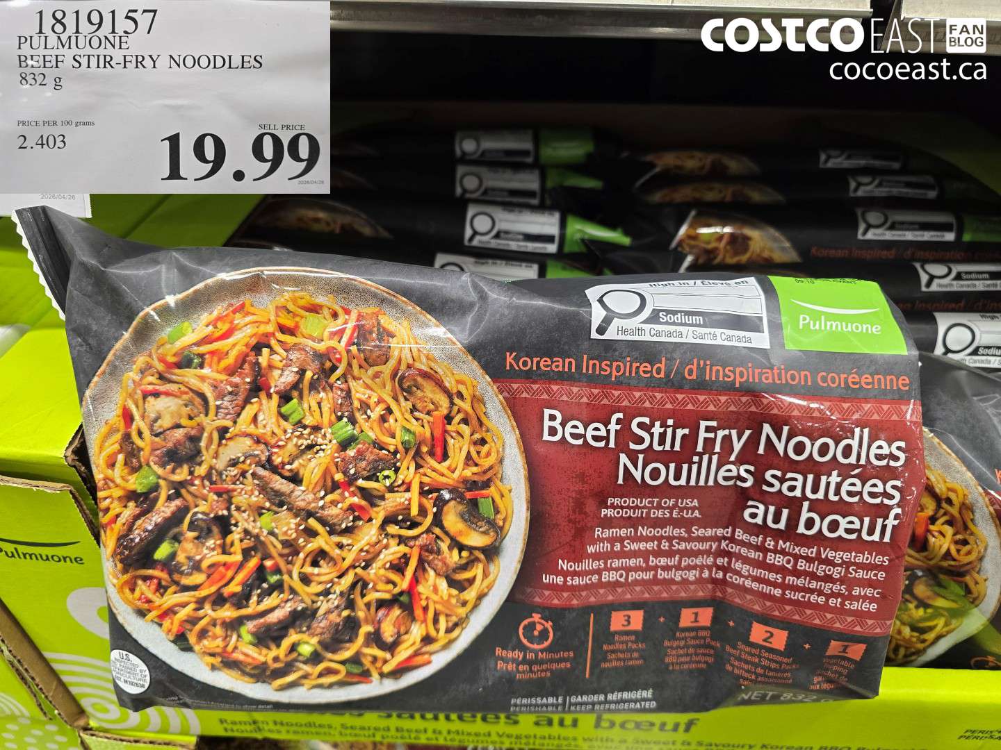 1819157 PULMUONE BEEF STIR-FRY NOODLES 832 G $19.99