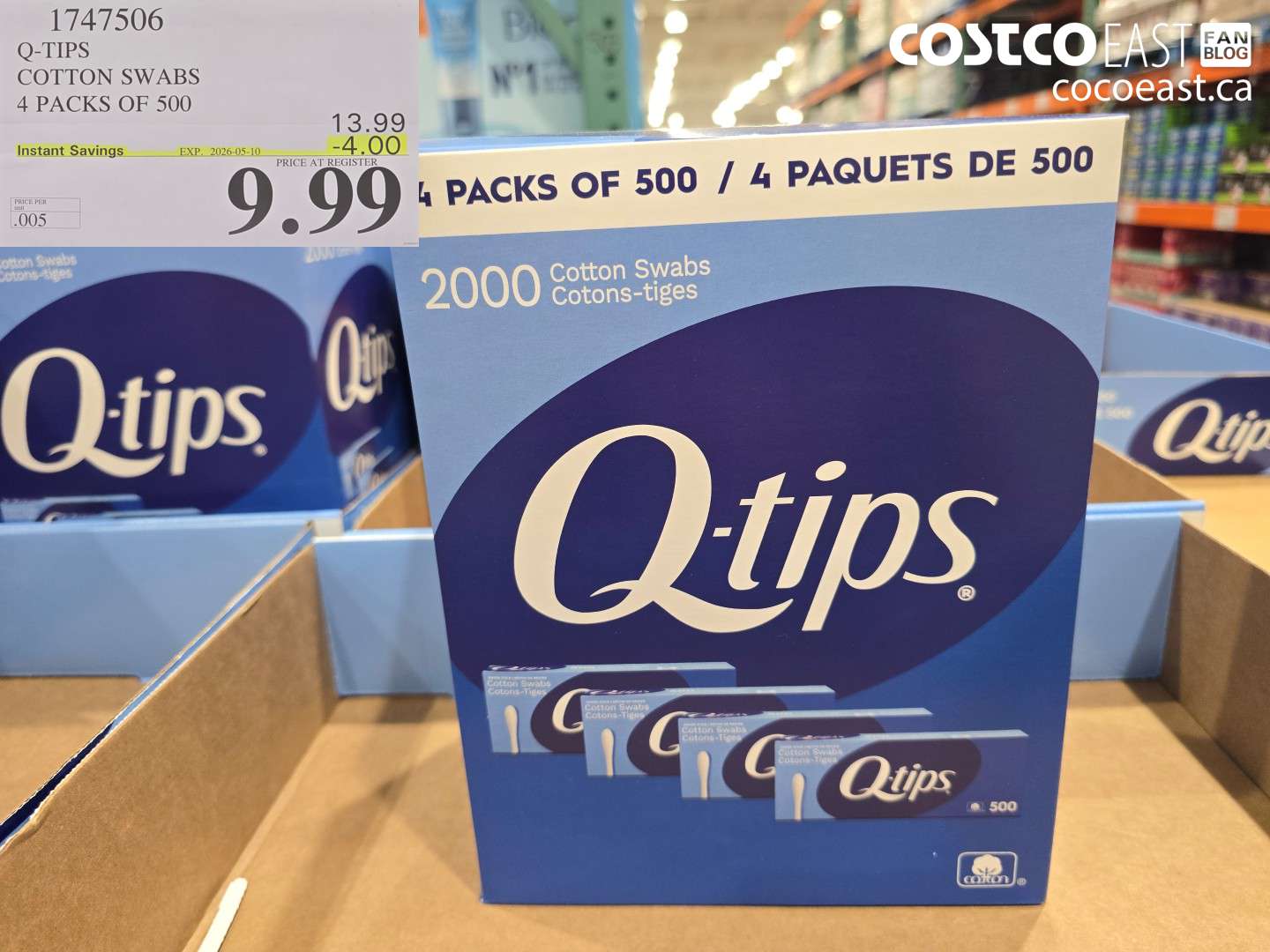 1747506 Q-TIPS COTTON SWABS 4 PACKS OF 500 ($4.00 INSTANT SAVINGS EXPIRES ON 2026-05-10) $9.99