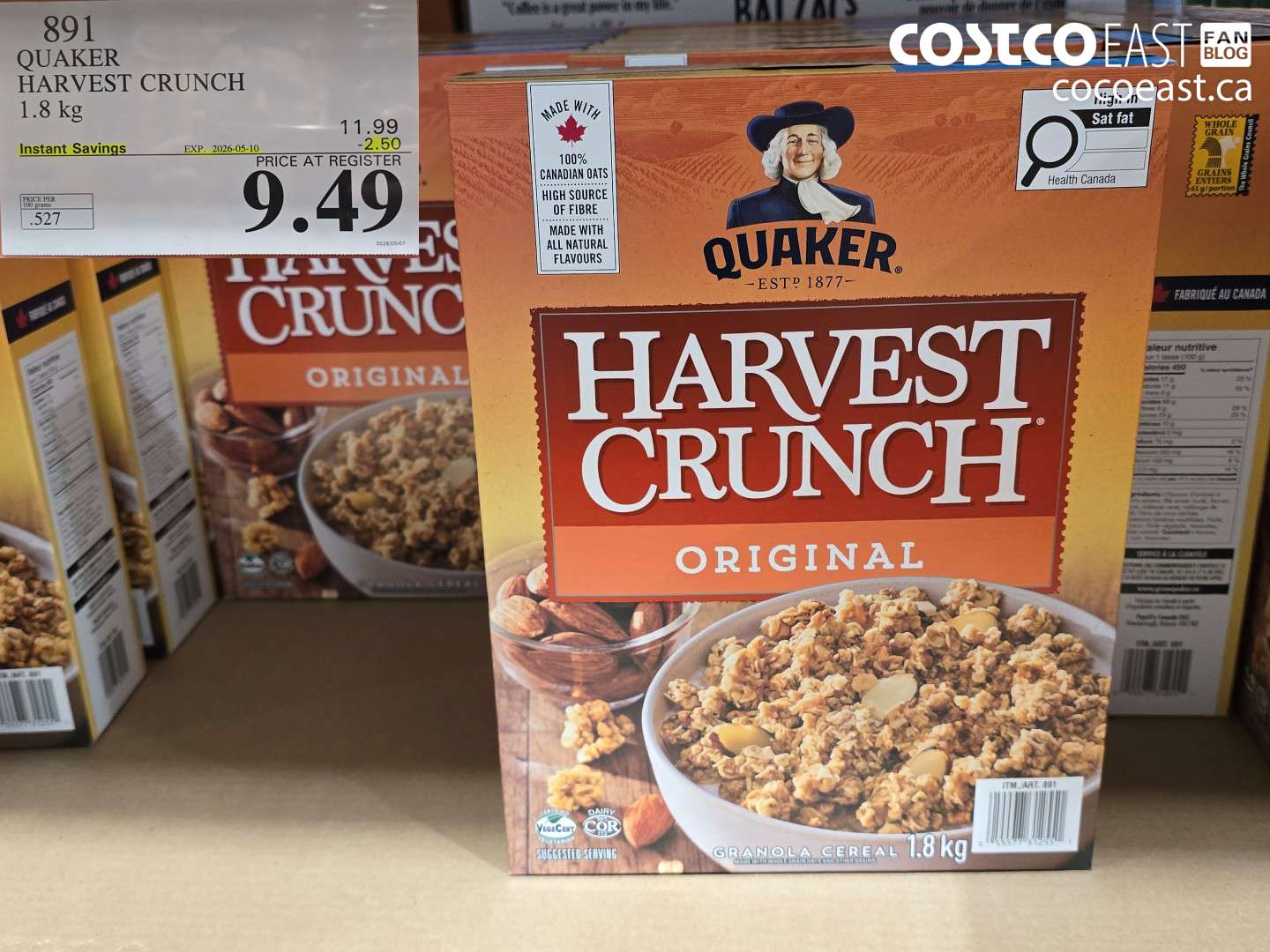 891 QUAKER HARVEST CRUNCH 1.8 KG ($2.50 INSTANT SAVINGS EXPIRES ON 2026-05-10) $9.49