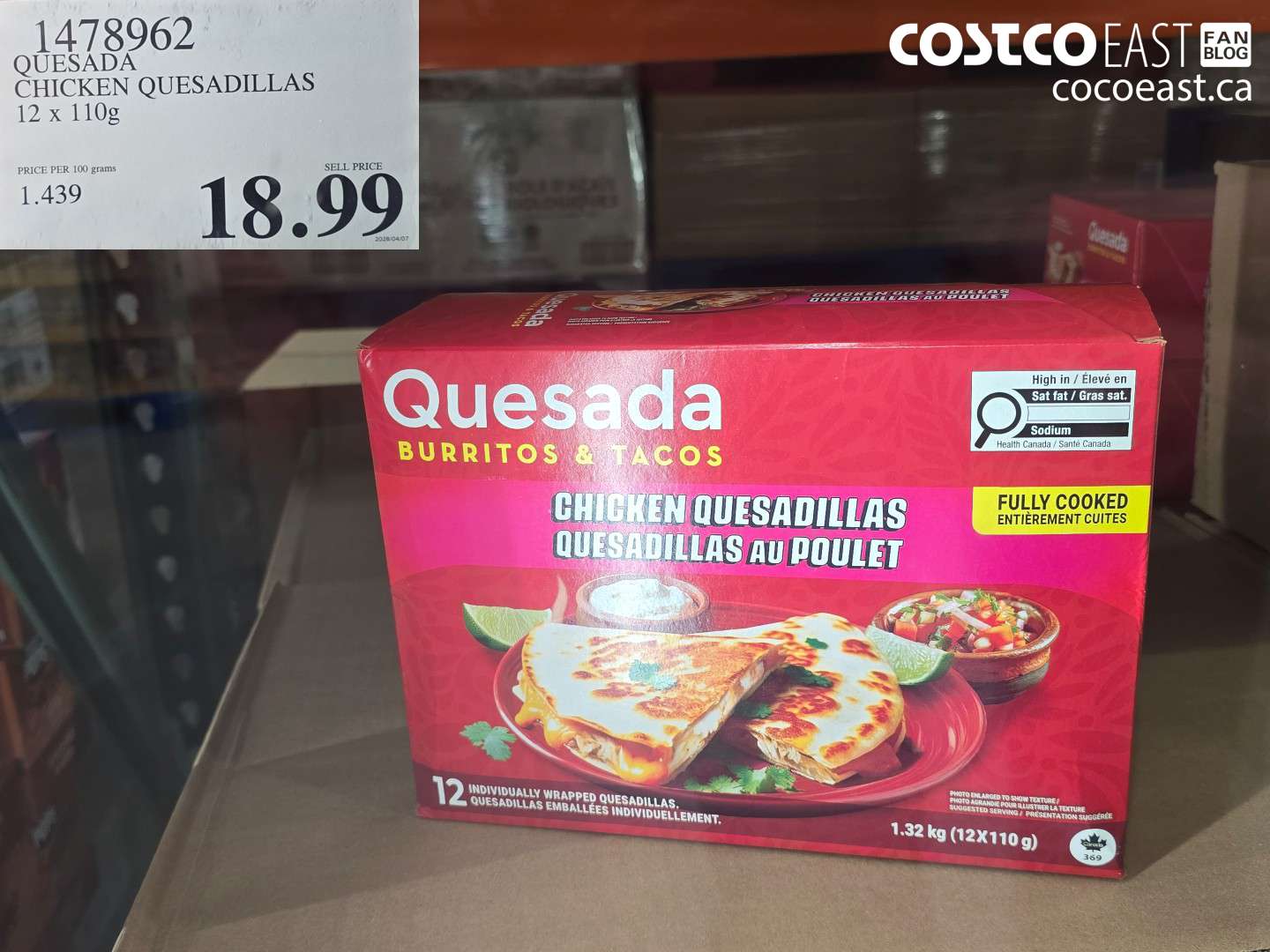 1478962 QUESADA CHICKEN QUESADILLAS 12 X 110G $18.99
