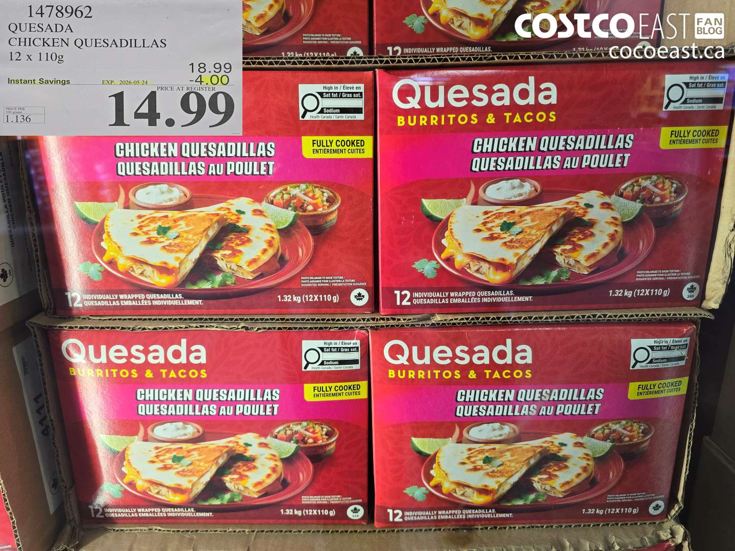 1478962 QUESADA CHICKEN QUESADILLAS 12 X 110G ($4.00 INSTANT SAVINGS EXPIRES ON 2026-05-24) $14.99