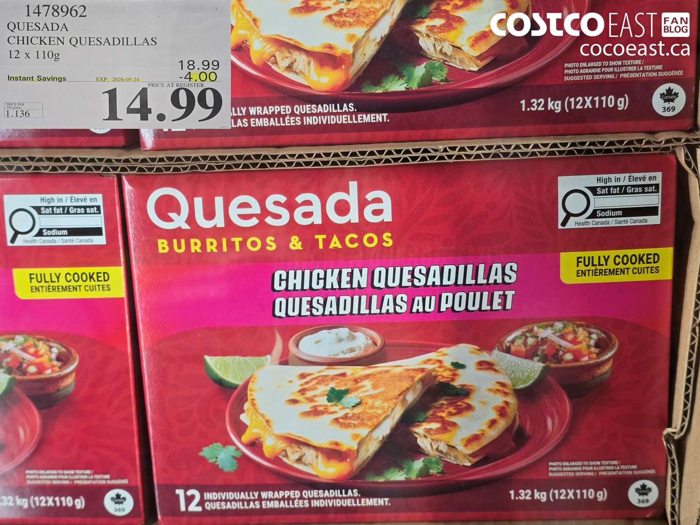 1478962 QUESADA CHICKEN QUESADILLAS 12 X 110G ($4.00 INSTANT SAVINGS EXPIRES ON 2026-05-24) $14.99