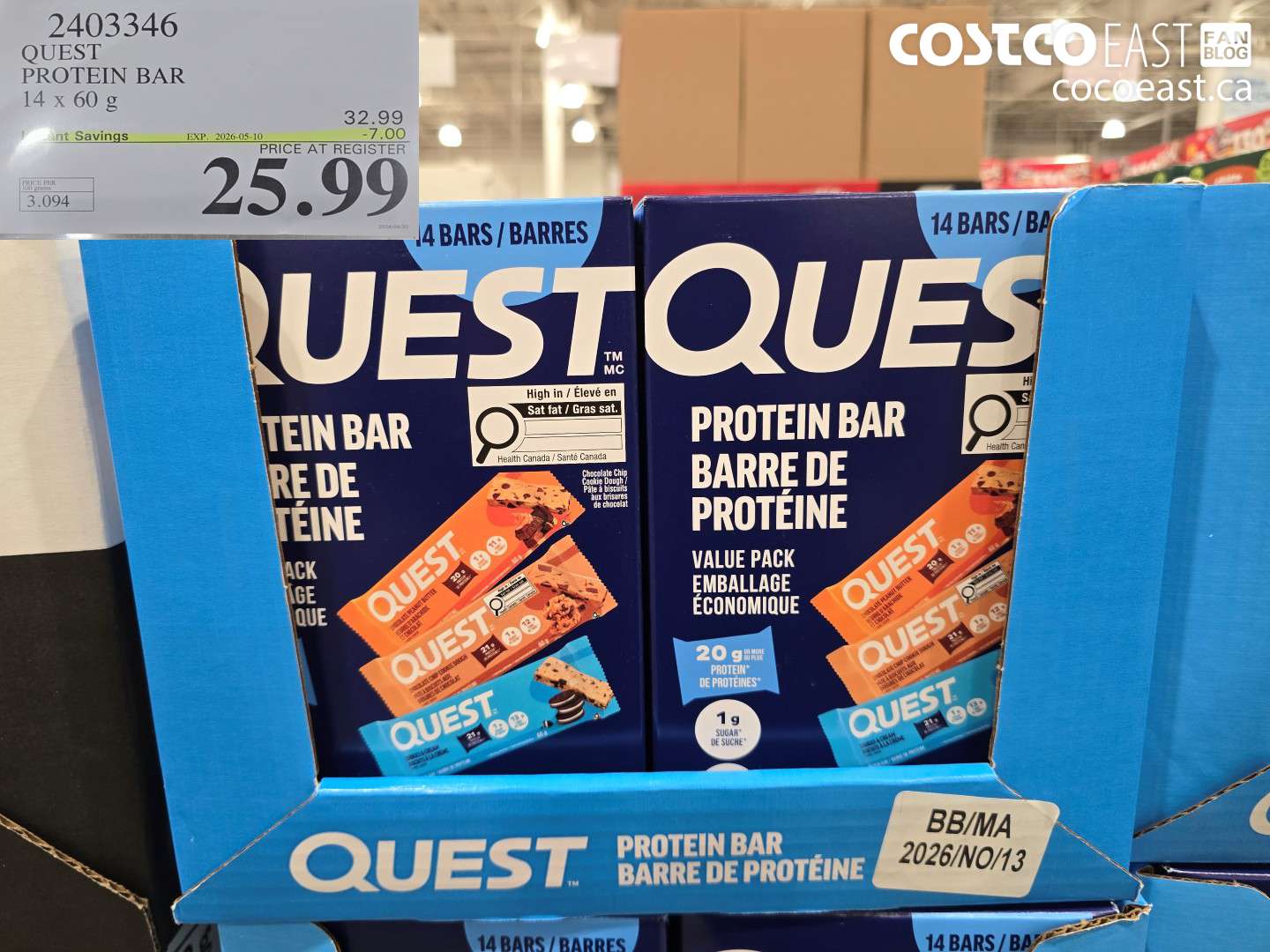 2403346 QUEST PROTEIN BAR 14 X 60 G ($7.00 INSTANT SAVINGS EXPIRES ON 2026-05-10) $25.99