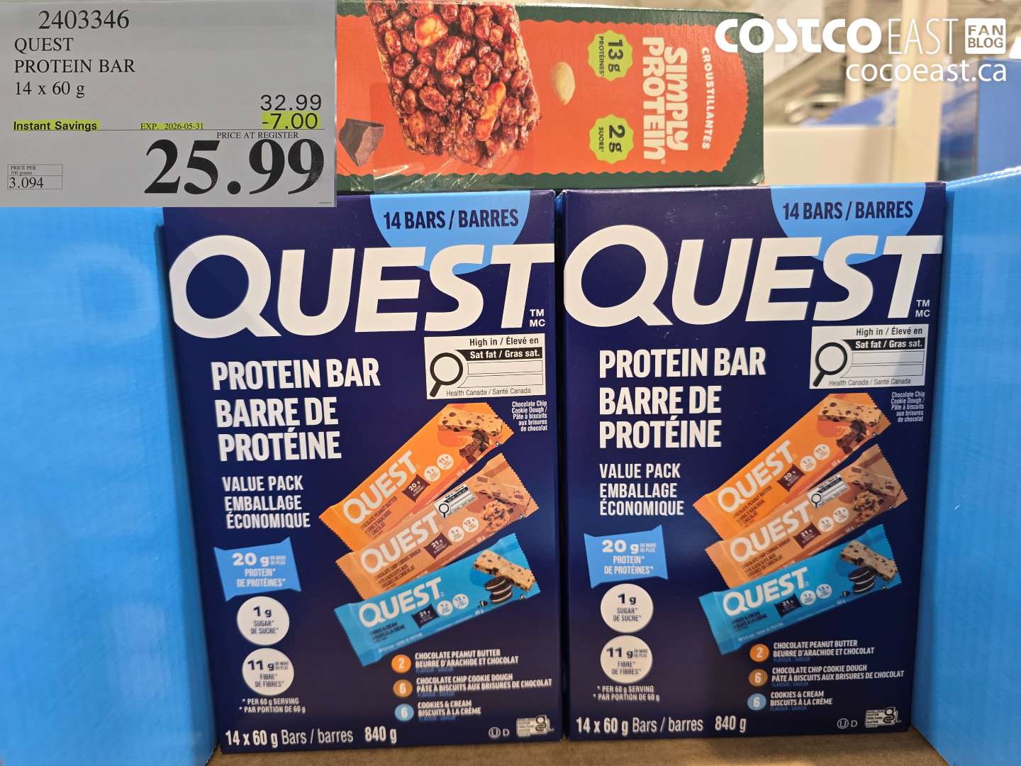 2403346 QUEST PROTEIN BAR 14 X 60 G ($7.00 INSTANT SAVINGS EXPIRES ON 2026-05-31) $25.99