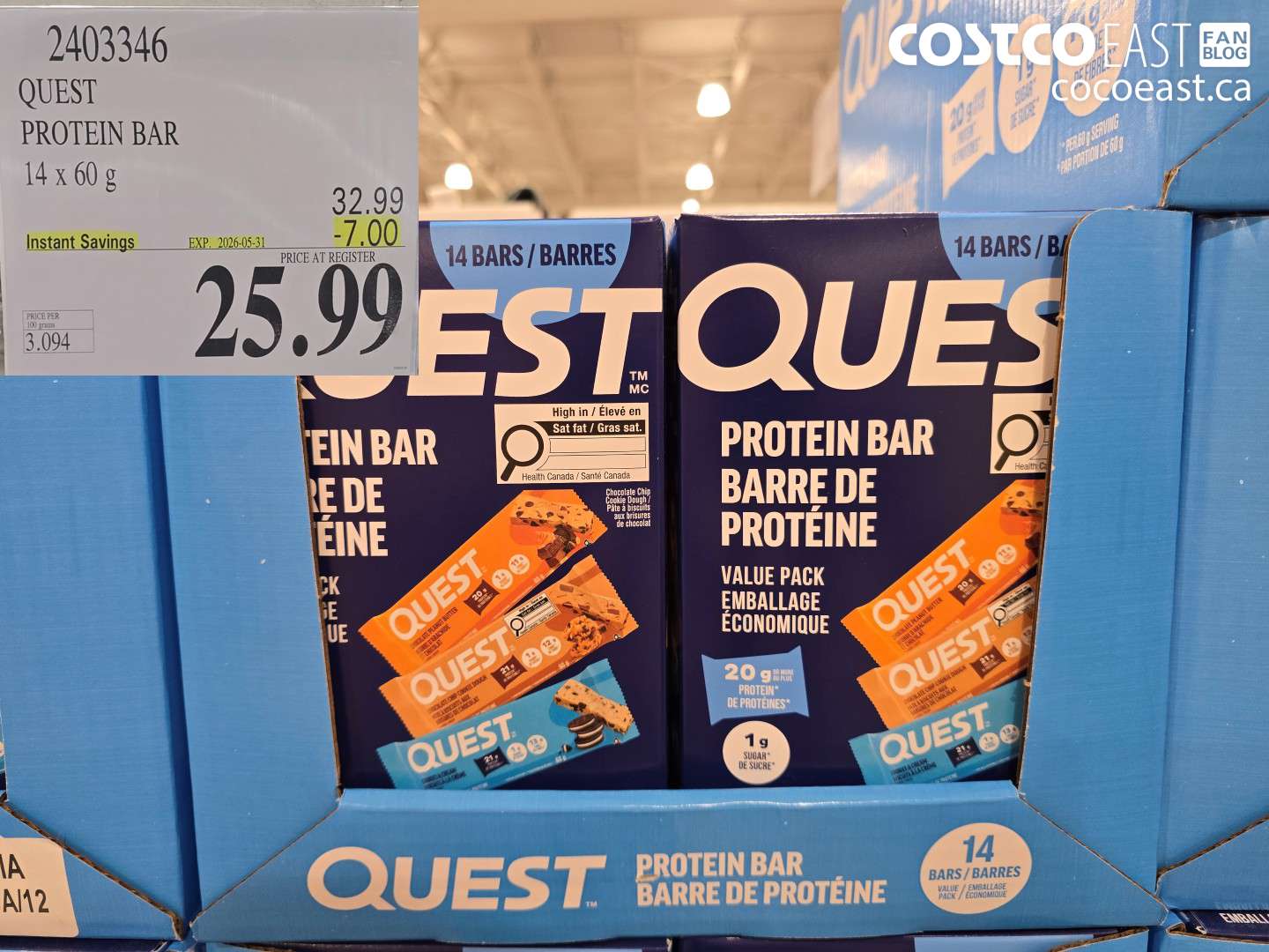 2403346 QUEST PROTEIN BAR 14 X 60 G ($7.00 INSTANT SAVINGS EXPIRES ON 2026-05-31) $25.99