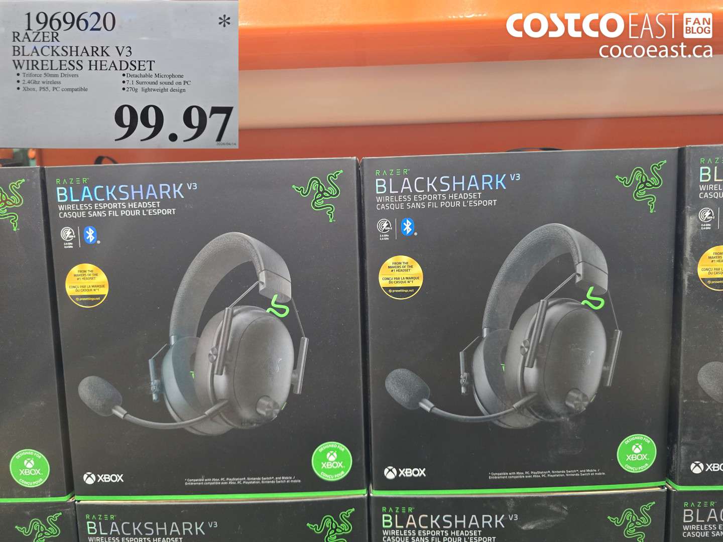 1969620 RAZER BLACKSHARK V3 WIRELESS HEADSET $99.97