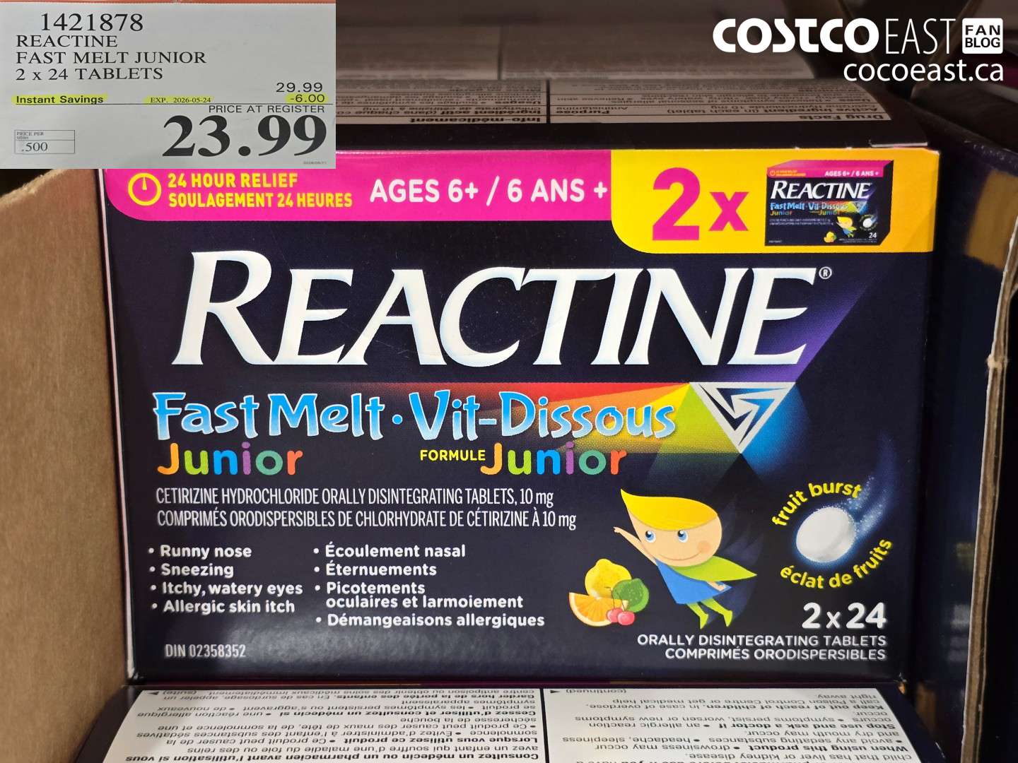 1421878 REACTINE FAST MELT JUNIOR 2 X 24 TABLETS ($6.00 INSTANT SAVINGS EXPIRES ON 2026-05-24) $23.99