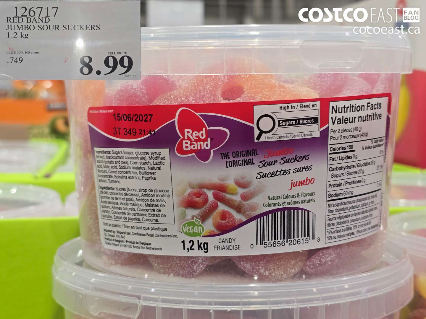 126717 RED BAND JUMBO SOUR SUCKERS 1.2 KG $8.99