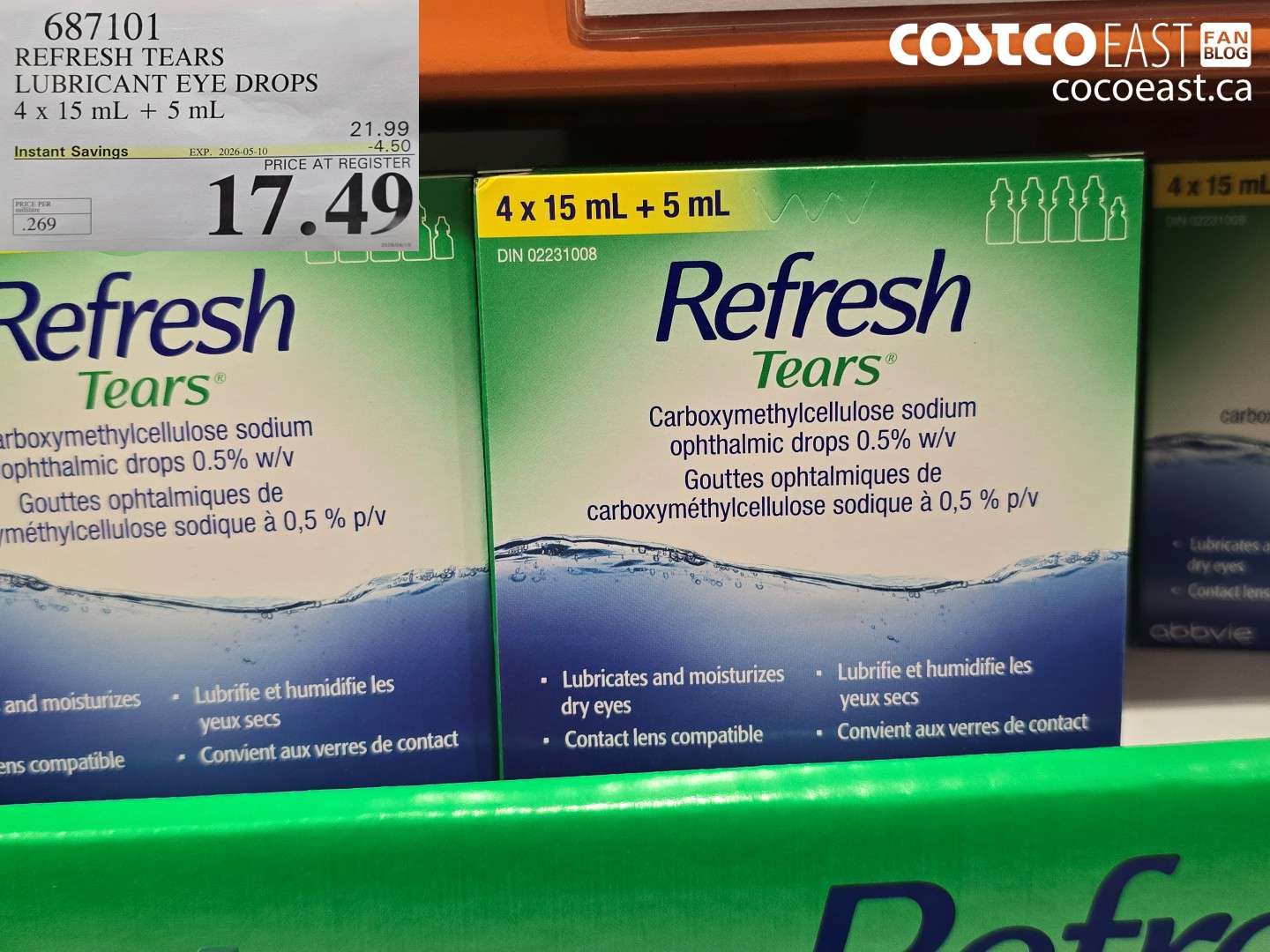 687101 REFRESH TEARS LUBRICANT EYE DROPS 4 X 15 ML + 5 ML ($4.50 INSTANT SAVINGS EXPIRES ON 2026-05-10) $17.49