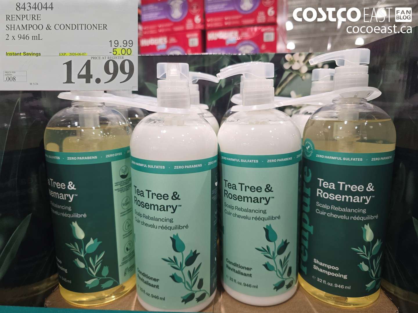8434044 RENPURE SHAMPOO & CONDITIONER 2 X 946 ML ($5.00 INSTANT SAVINGS EXPIRES ON 2026-06-07) $14.99