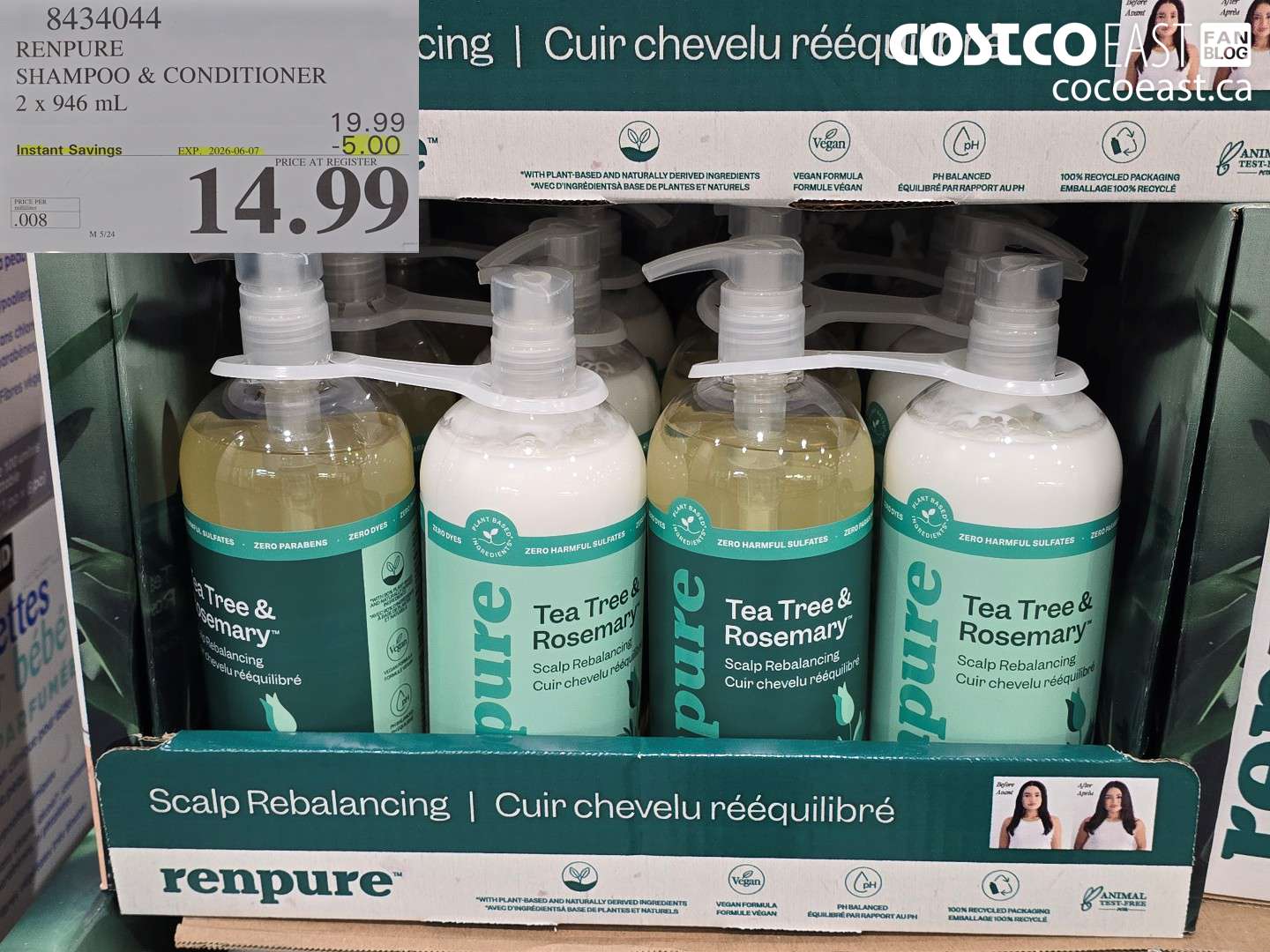 8434044 RENPURE SHAMPOO & CONDITIONER 2 X 946 ML ($5.00 INSTANT SAVINGS EXPIRES ON 2026-06-07) $14.99