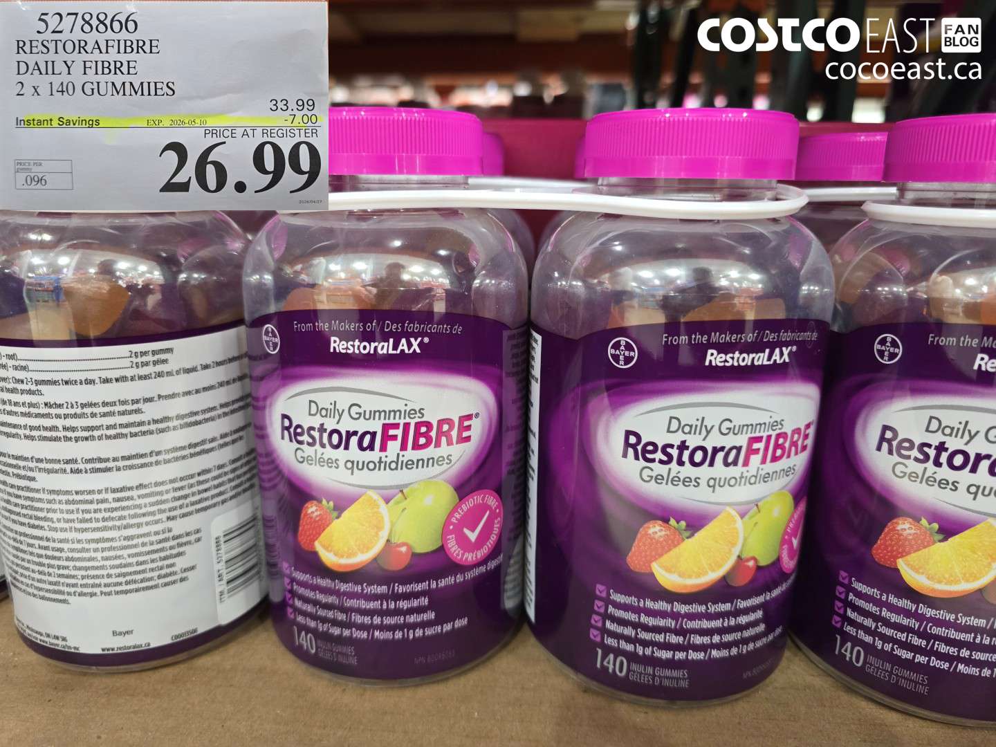 5278866 RESTORAFIBRE DAILY FIBRE 2 X 140 GUMMIES ($7.00 INSTANT SAVINGS EXPIRES ON 2026-05-10) $26.99