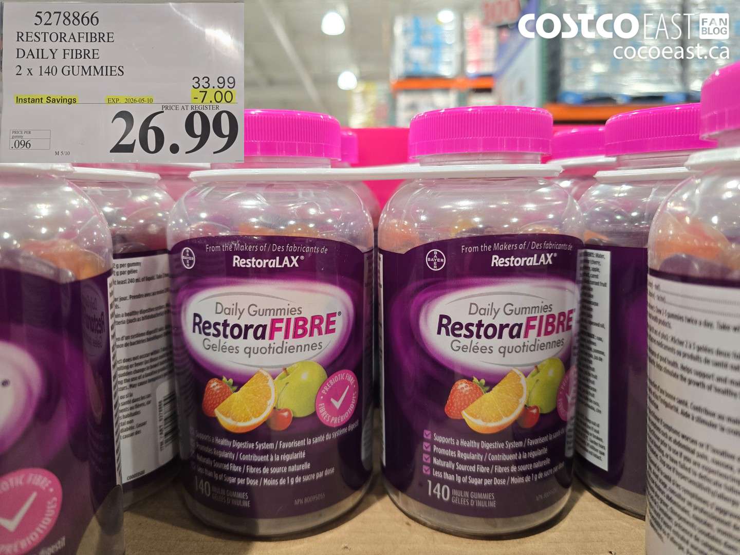 5278866 RESTORAFIBRE DAILY FIBRE 2 X 140 GUMMIES ($7.00 INSTANT SAVINGS EXPIRES ON 2026-05-10) $26.99