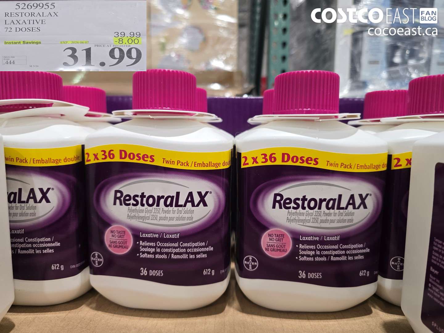 5269955 RESTORALAX LAXATIVE 72 DOSES ($8.00 INSTANT SAVINGS EXPIRES ON 2026-06-07) $31.99