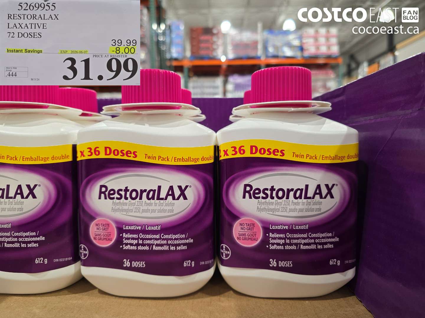 5269955 RESTORALAX LAXATIVE 72 DOSES ($8.00 INSTANT SAVINGS EXPIRES ON 2026-06-07) $31.99
