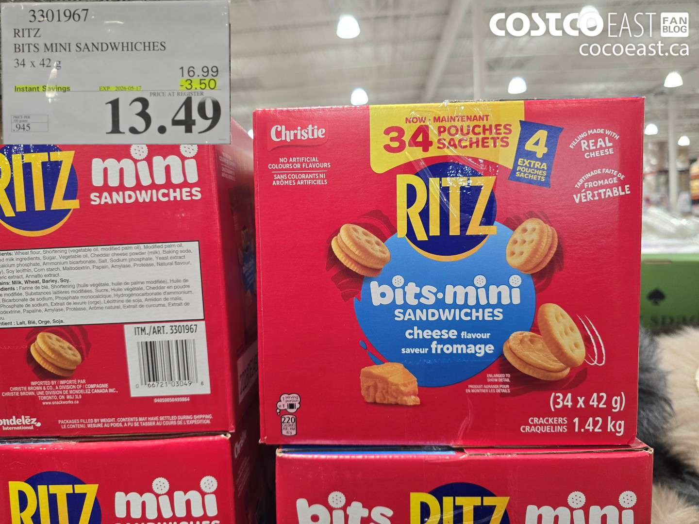 3301967 RITZ BITS MINI SANDWHICHES 34 X 42 G ($3.50 INSTANT SAVINGS EXPIRES ON 2006-05-17) $13.49