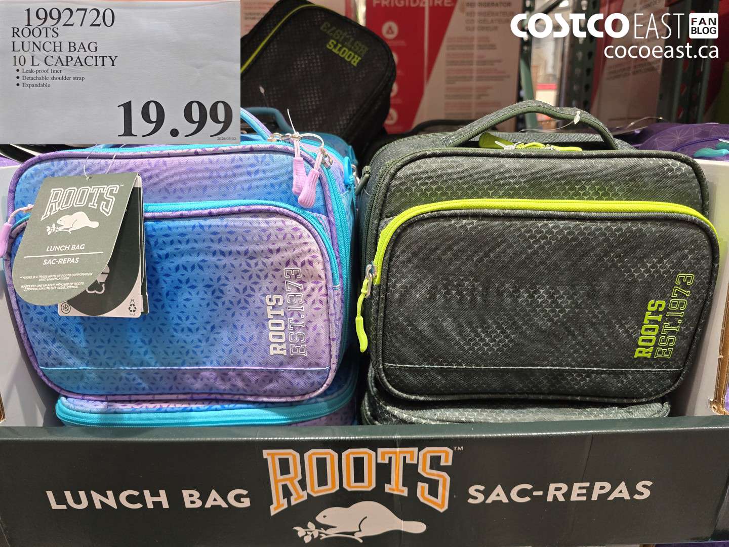 1992720 ROOTS LUNCH BAG 10 L CAPACITY $19.99