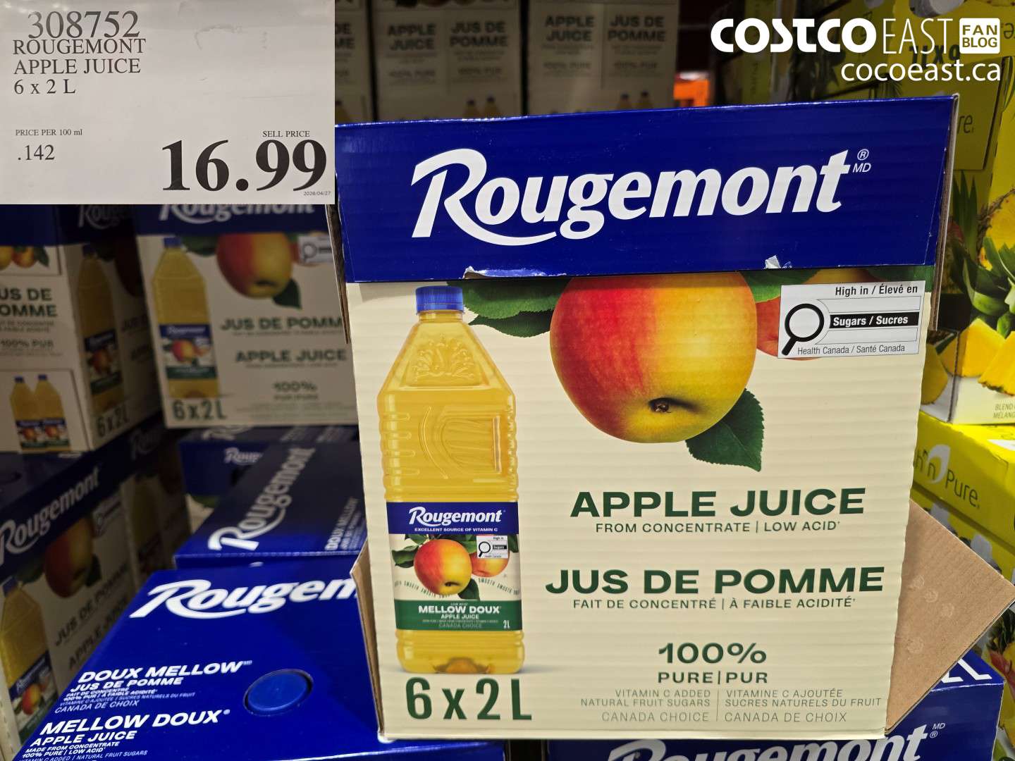 308752 ROUGEMONT APPLE JUICE 6 X 2 L $16.99