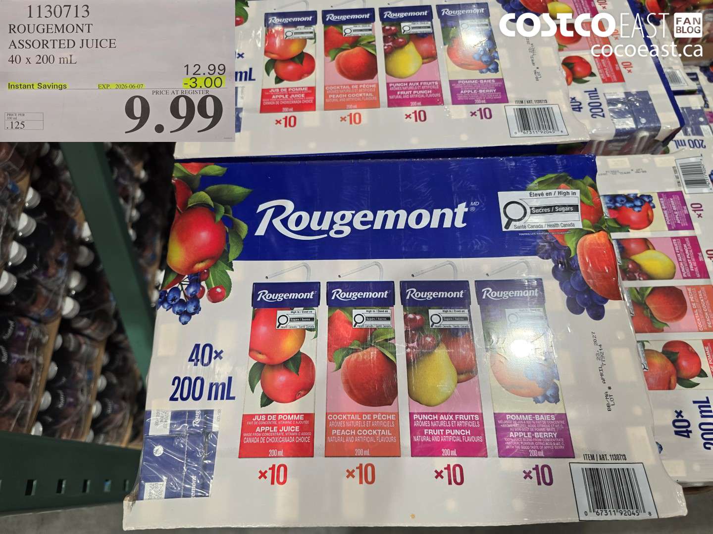 1130713 ROUGEMONT ASSORTED JUICE 40 X 200 ML ($3.00 INSTANT SAVINGS EXPIRES ON 2026-06-07) $9.99