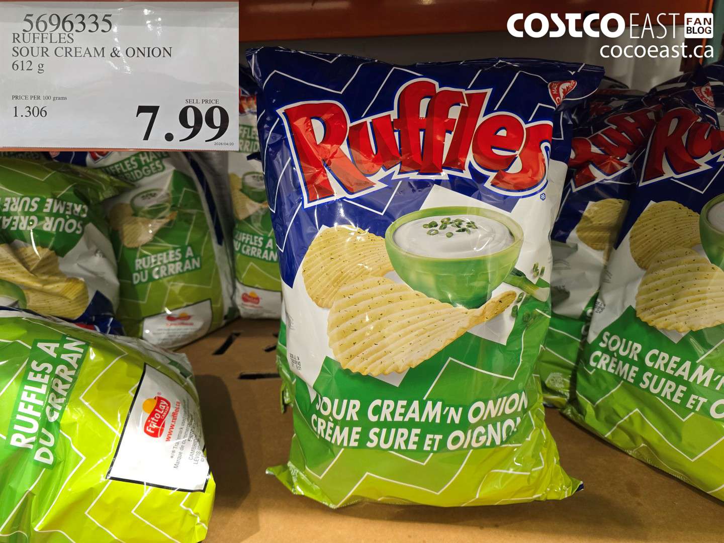 5696335 RUFFLES SOUR CREAM & ONION 612 G $7.99