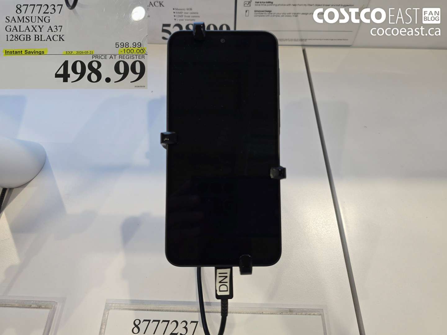 8777237 SAMSUNG GALAXY A37 128GB BLACK ($100.00 INSTANT SAVINGS EXPIRES ON 2026-05-21) $498.99