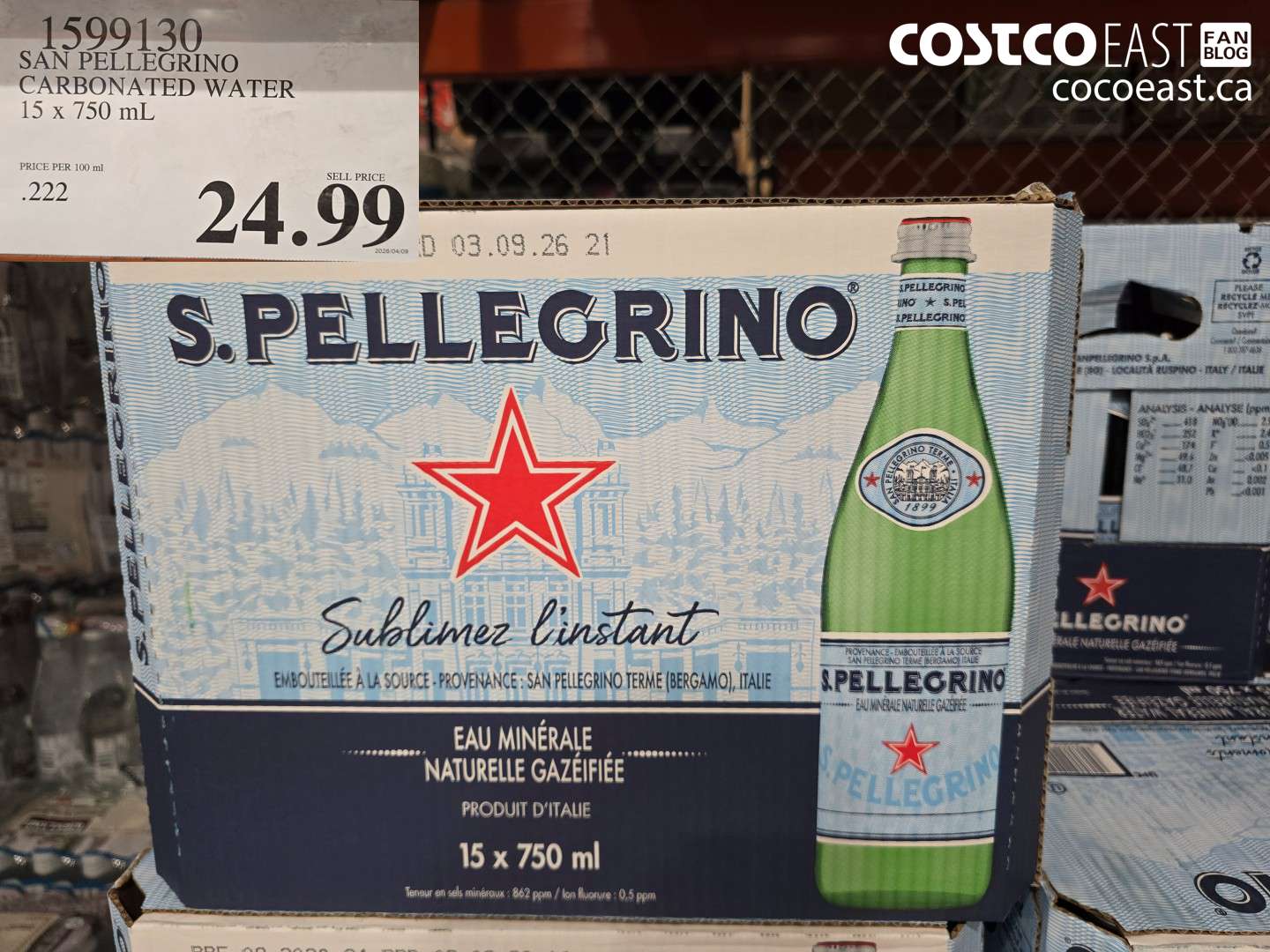 1599130 SAN PELLEGRINO CARBONATED WATER 15 X 750 ML $24.99