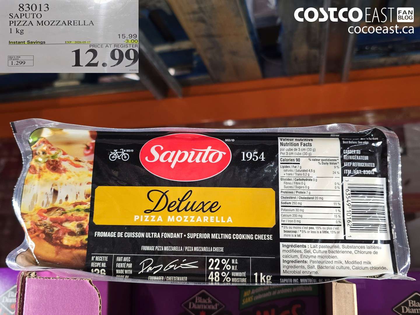 83013 SAPUTO PIZZA MOZZARELLA 1 KG ($3.00 INSTANT SAVINGS EXPIRES ON 2026-05-17) $12.99