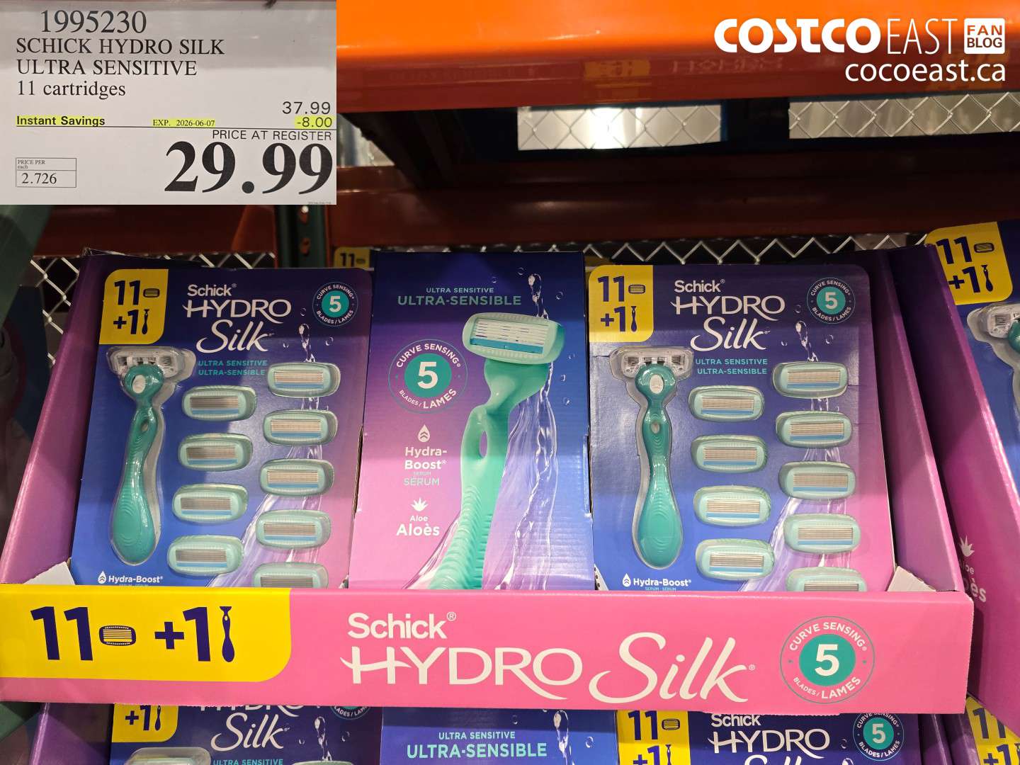 1995230 SCHICK HYDRO SILK ULTRA SENSITIVE 11 CARTRIDGES ($8.00 INSTANT SAVINGS EXPIRES ON 2026-06-07) $29.99